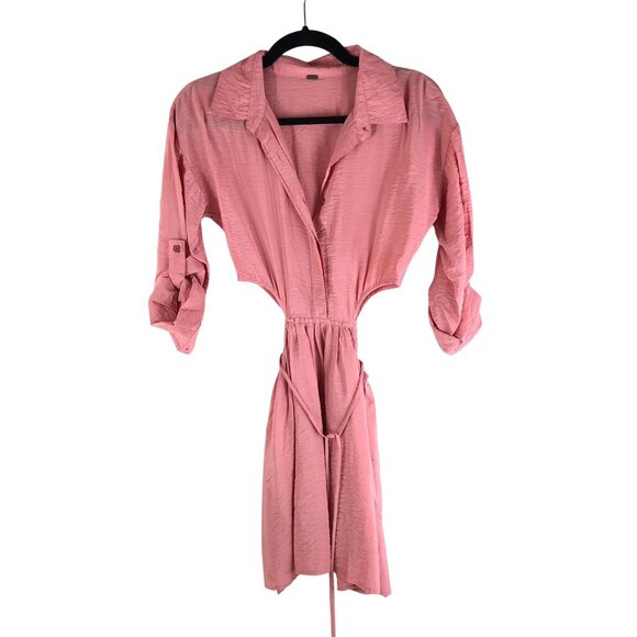Young Fabulous & Broke Pink Roll Cuff Side Cut Out Tie Waist Dress Size S - Picture 1 of 4